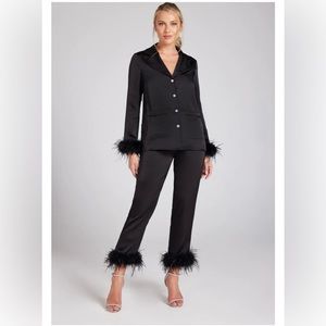 Nadine Merabi feather trimmed Darcie Black Pajamas Size S/M